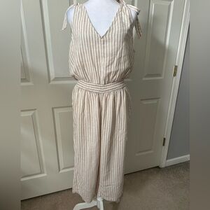 A New Day Linen Striped Sleeveless Jumpsuit, size Large